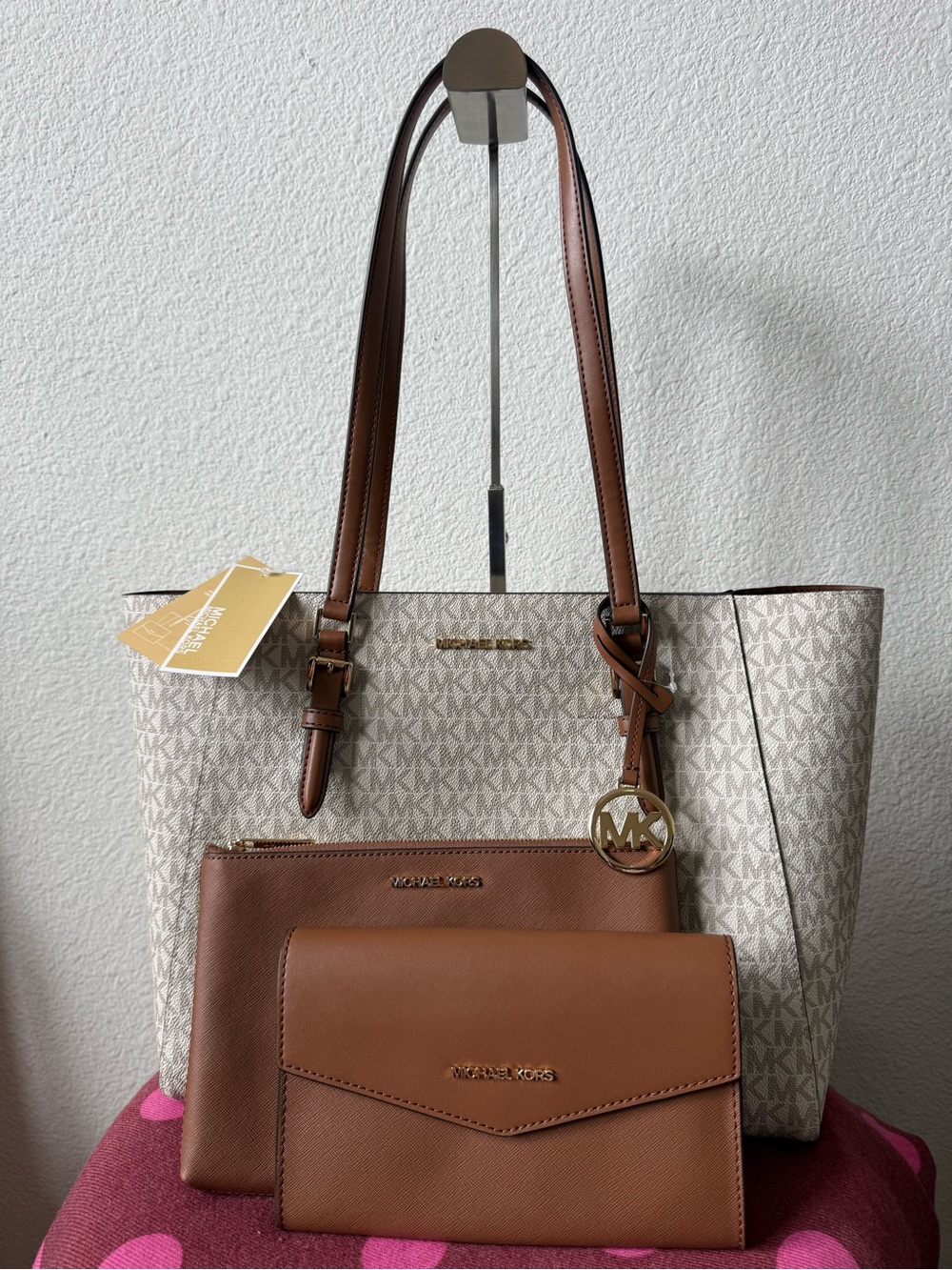 Michael Kors Charlotte Large 3-in-1 Signature Tote Set Vanilla NWT